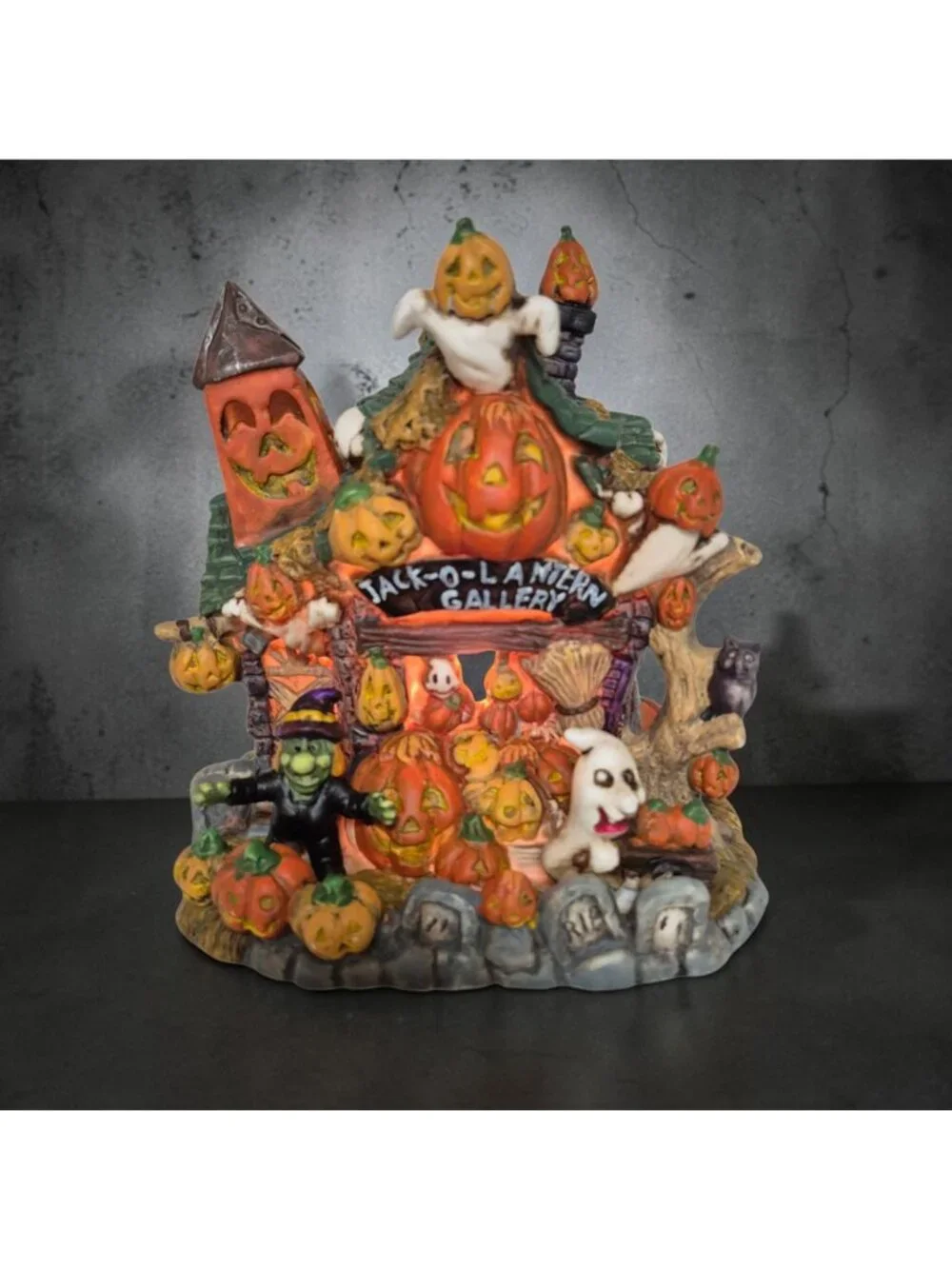 Spooky Hollow Jack O Lantern Gallery Porcelain Lighted House 2001 Boxed